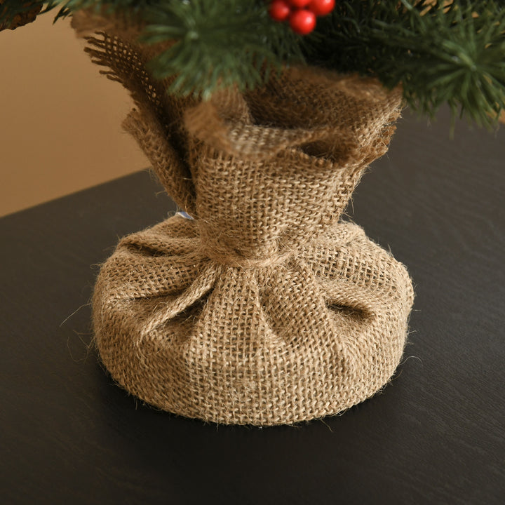 Mini juletræsdekoration, inklusive ornamenter, røde bær, 50 cm høj, inklusive cementbase, grøn + flerfarvet