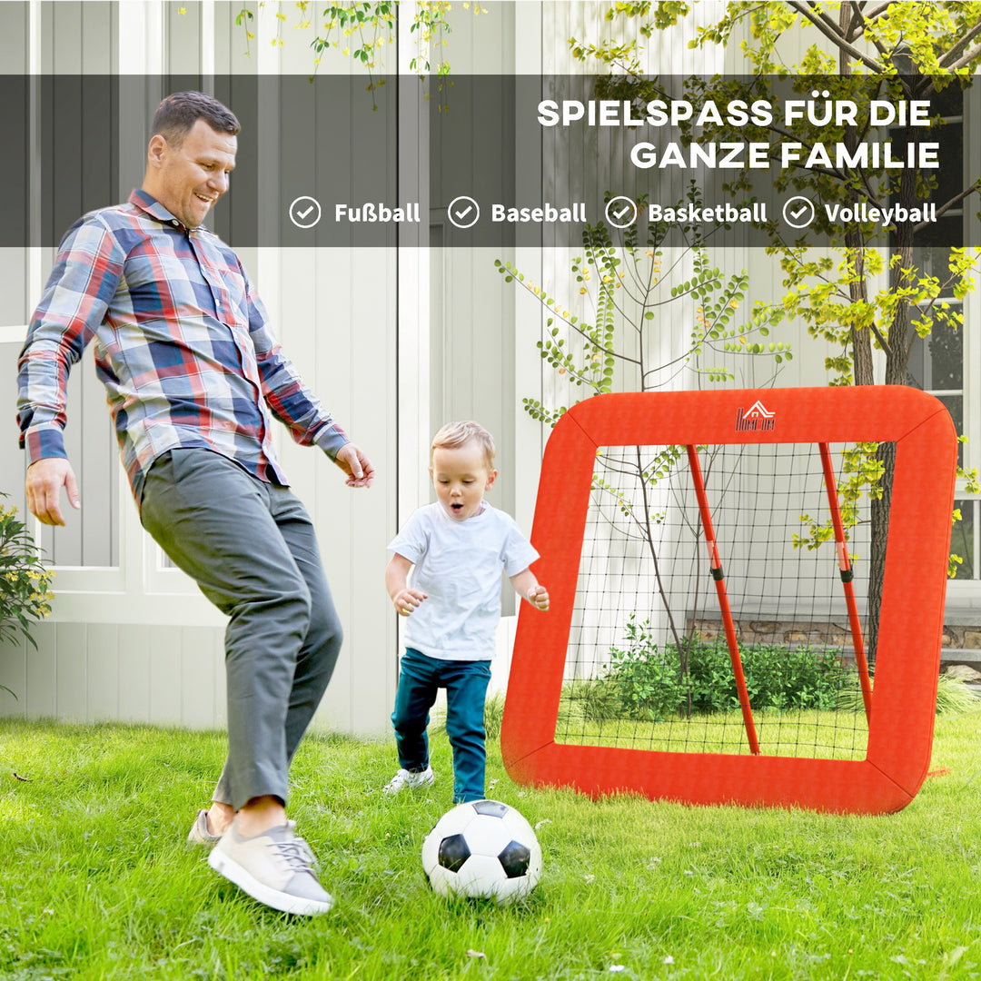 Fodbold rebound net, justerbart, foldbart, metalramme, all-weather pe net, inkluderer pløkker, rød