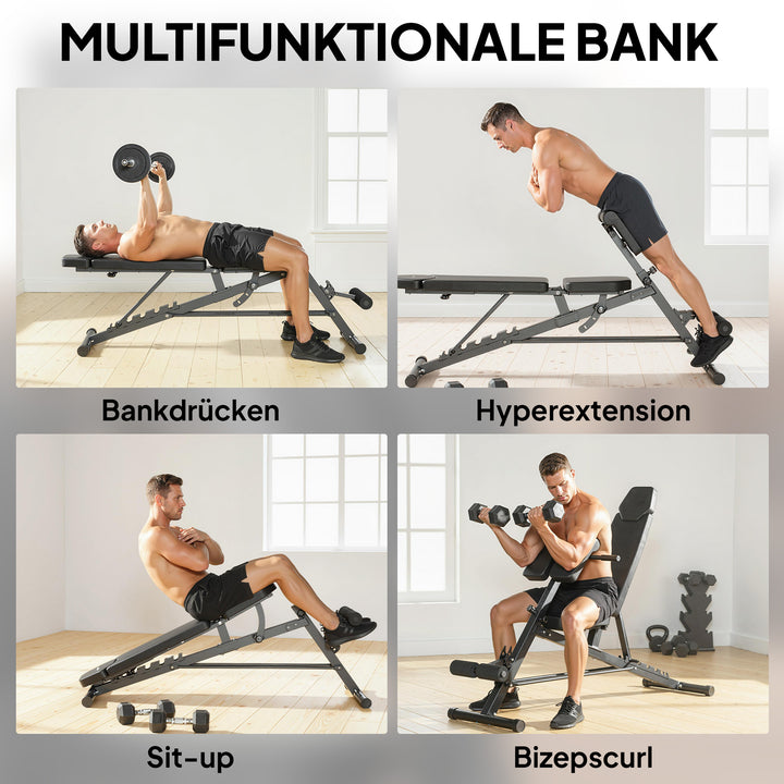Multifunktionel vægtbænk, justerbar hældning og flad bænk med 6-positioners ryglæn, 3-positioners sæde, sort