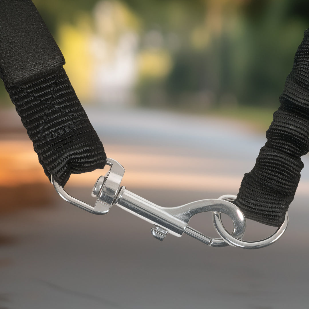 Hundesnor til cykler, elastisk reb, stålrør, 124 cm, sort