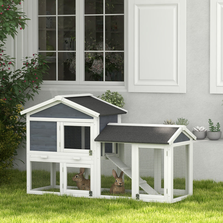 Dyrebur med løbegård, fyrretræ, 147 x 54 x 84 cm, grå