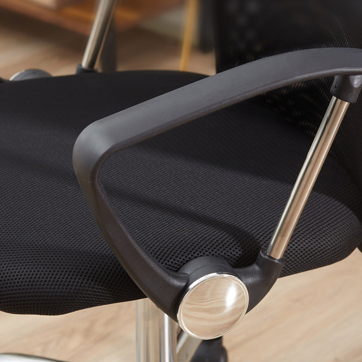 Ergonomisk kontorstol, gamingstol, drejestol med vippefunktion, højdejusterbar skrivebordsstol, skum, net, sort, 63 x 65 x 109-119 cm
