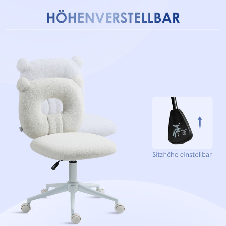 Kontorstol skrivebordsstol, højdejusterbar, teddy pels, 50 cm x 56 cm x 90 cm, hvid