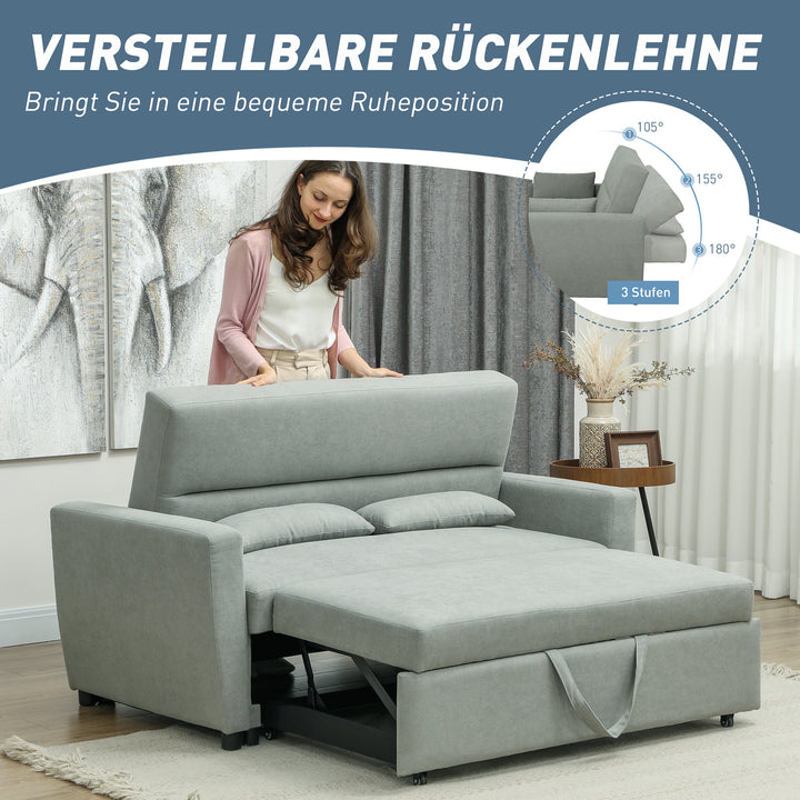 2-Personers sofa med sengefunktion, justerbar ryglæn, polstret sofa, fløjlslook, til stue, soveværelse, lysegrå