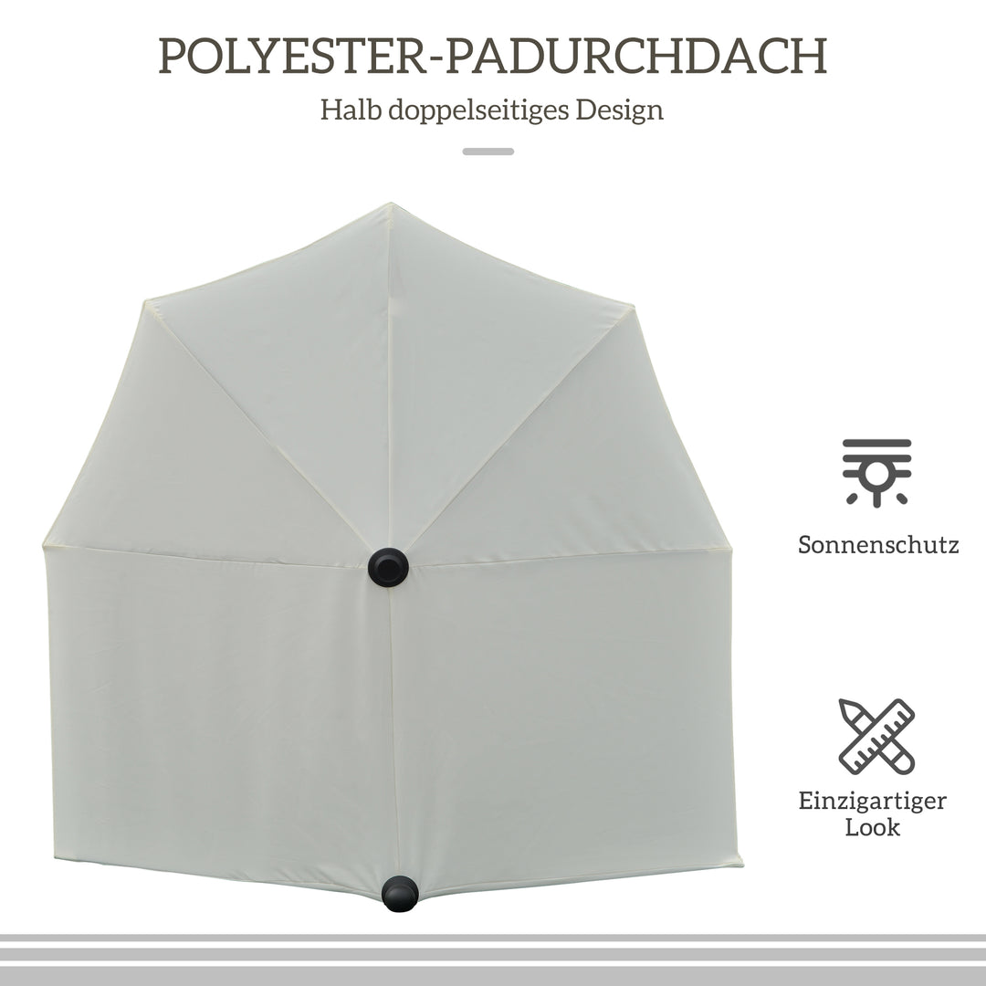 Halvrund parasol 1,9 x 2 m dobbelt parasol med håndsving, cremehvid