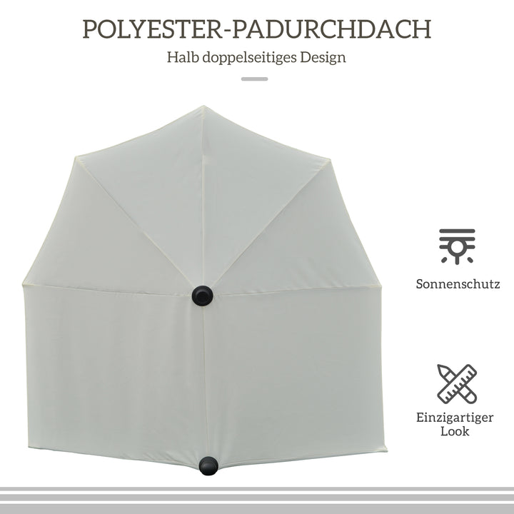 Halvrund parasol 1,9 x 2 m dobbelt parasol med håndsving, cremehvid