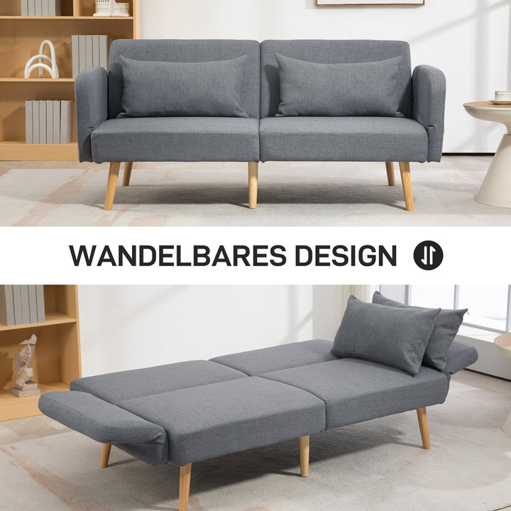 3-Personers sovesofa, gæsteseng med dobbeltseng, op til 240 kg, foldbare ryglæn, træstel, 170 x 83 x 80 cm, grå