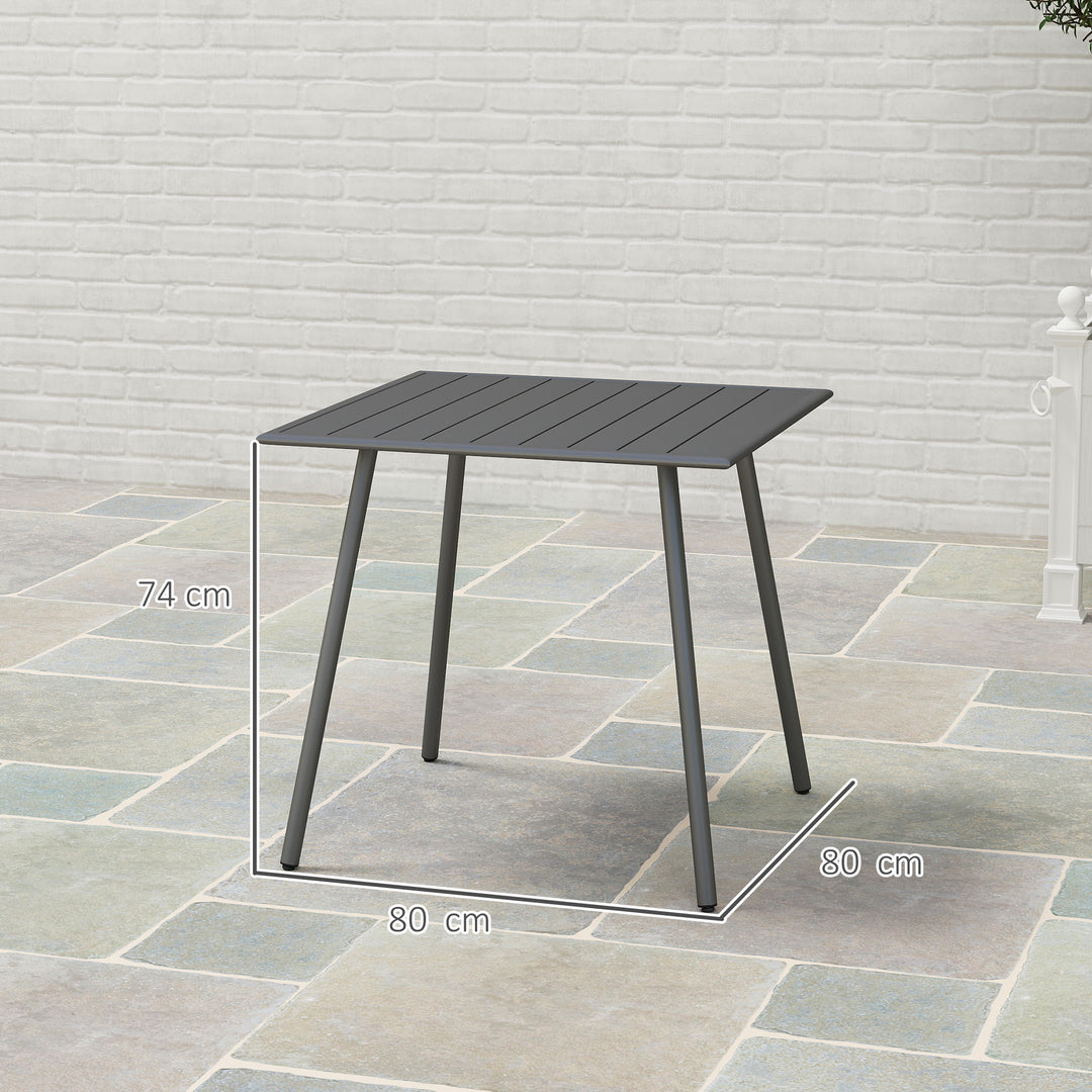 Havebord, udendørs spisebord til 4 personer, stålramme, let at rengøre, rustbestandig, 80 x 80 x 74 cm, grå