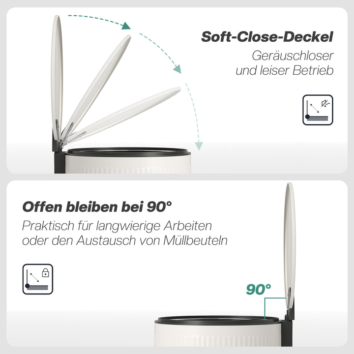 30L pedalspand med soft-close låg og pedal, indvendig metalspand, sort, 36 x 30 x 60,5 cm
