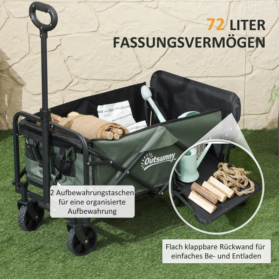 Havevogn 90 kg lasteevne, foldbar transportvogn med aftagelig presenning, håndtag, hjul 72 liter grøn
