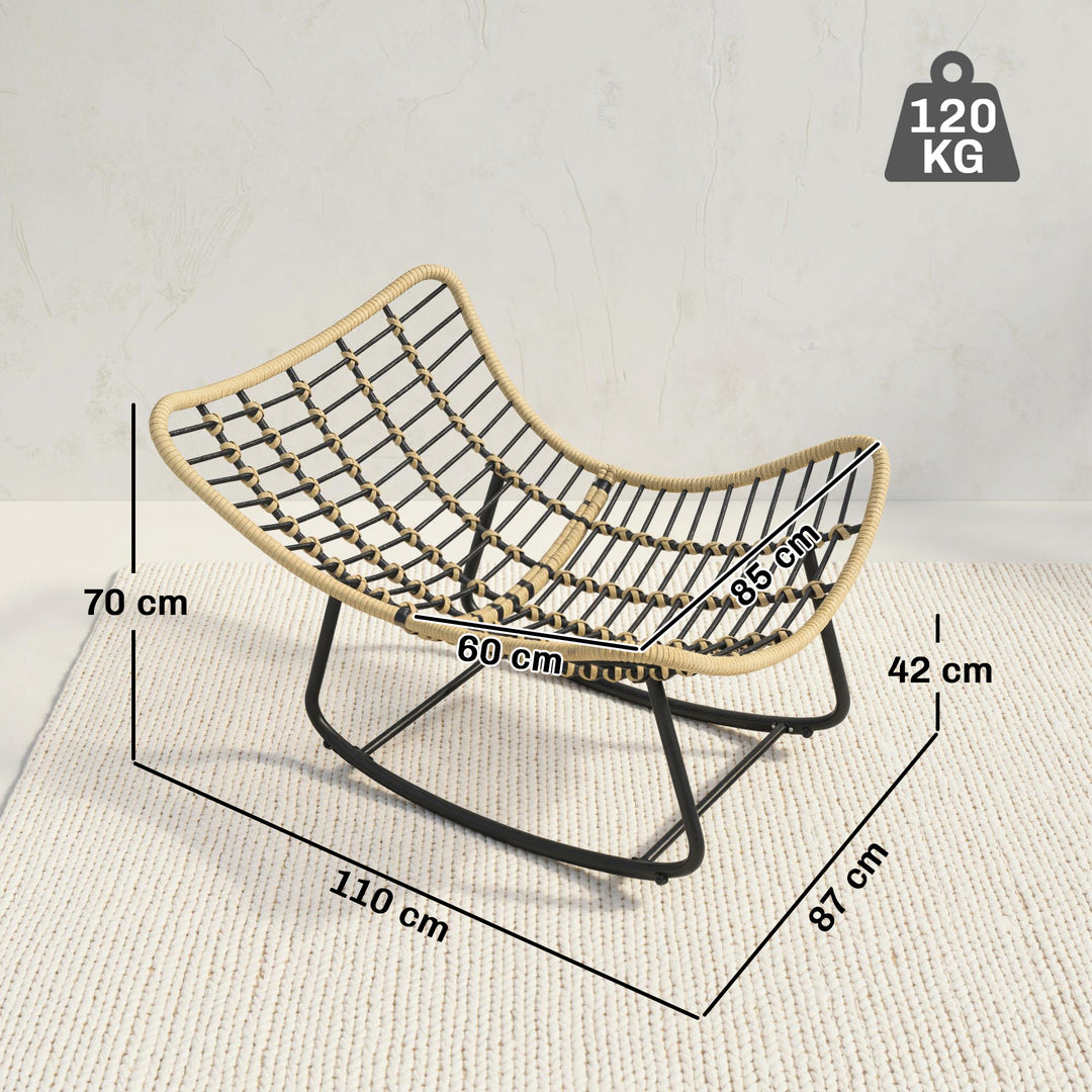 Rattan gyngestol haveliggestol med tyk hynde, havegynge op til 120 kg, indendørs/udendørs, 87 x 110 x 70 cm, grå