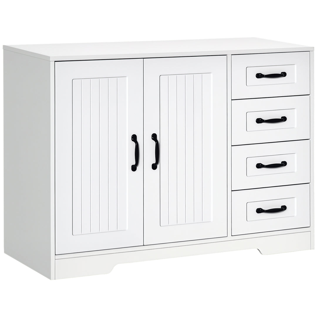 Skænk, moderne stil, 4 skuffer, 1 skab, 105 cm x 40 cm x 76 cm, hvid