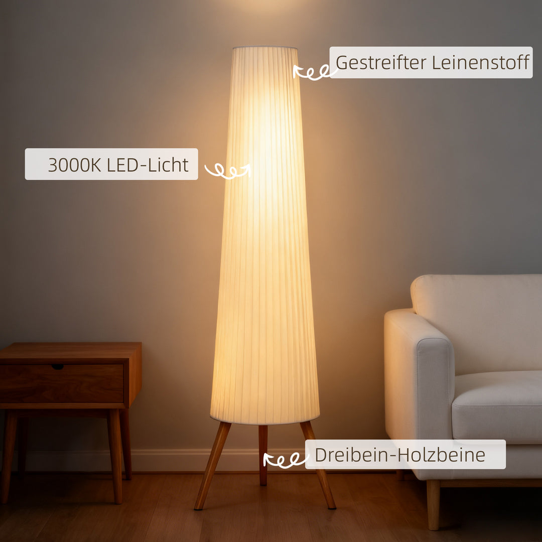 LED-gulvlampe til stue, dæmpbar, træ med trebensfod, gulvlampe med fodkontakt, 46 x 46 x 153 cm, hvid