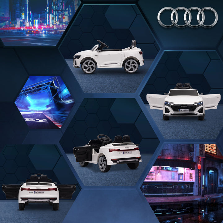 Elektrisk børnebil, 12v audi q8, 3-5 km/t, fjernbetjening, forlygter, musik, hvid