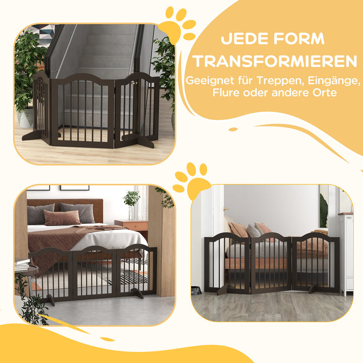 Hundegitter, 3 paneler, foldbar, massivt træ og mdf, 154,5 x 29,5 x 61 cm, kaffe