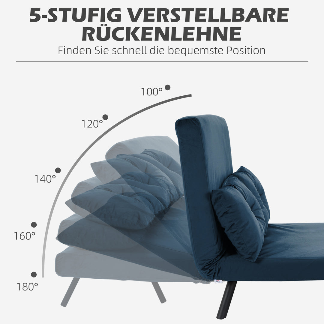 2-Personers sovesofa med fløjlsbetræk, sovefunktion, inklusive 2 puder, fløjlslook, natur + blå