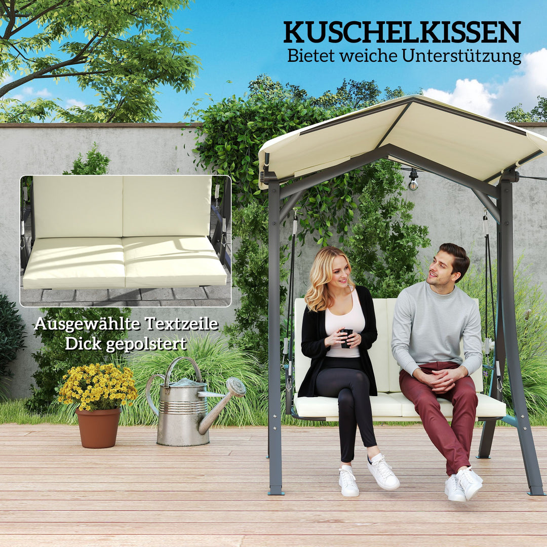 Verandagynge med justerbar soltagssædehynde, 2-personers op til 220 kg, 150 x 120 x 182 cm, cremehvid