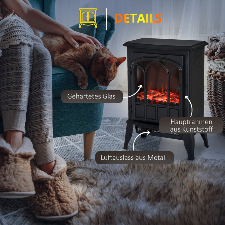 Elektrisk pejs, led flammer, 1000/2000 w, justerbar temperatur og lysstyrke, metal, 39 x 23 x 56,5 cm