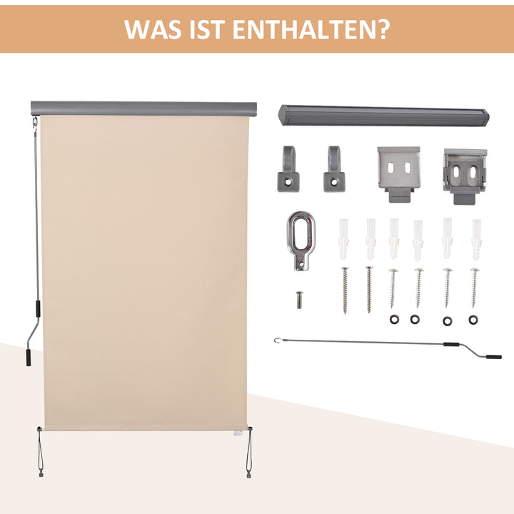 Lodret markise, balkonmarkise, lodret markise, læhegn, rullegardin på siden, privatlivsskærm med håndsving, polyesterstof + aluminium, cremehvid, 200 x 120 cm