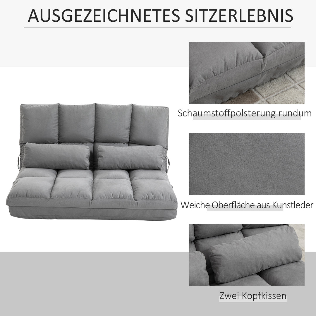 Gulvstol 2-i-1 gulvstol seng med ryglæn 3 positioner justerbare sædehynder grå fløjl metal 102 x 73 x 60 cm