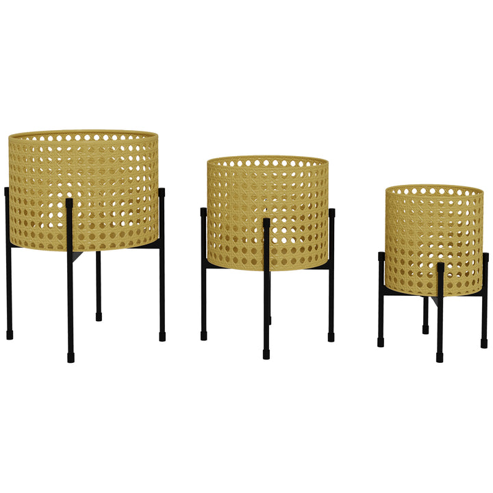 Blomsterstander, sæt med 3, rustfri metalramme, indendørs og udendørs, sort/guld