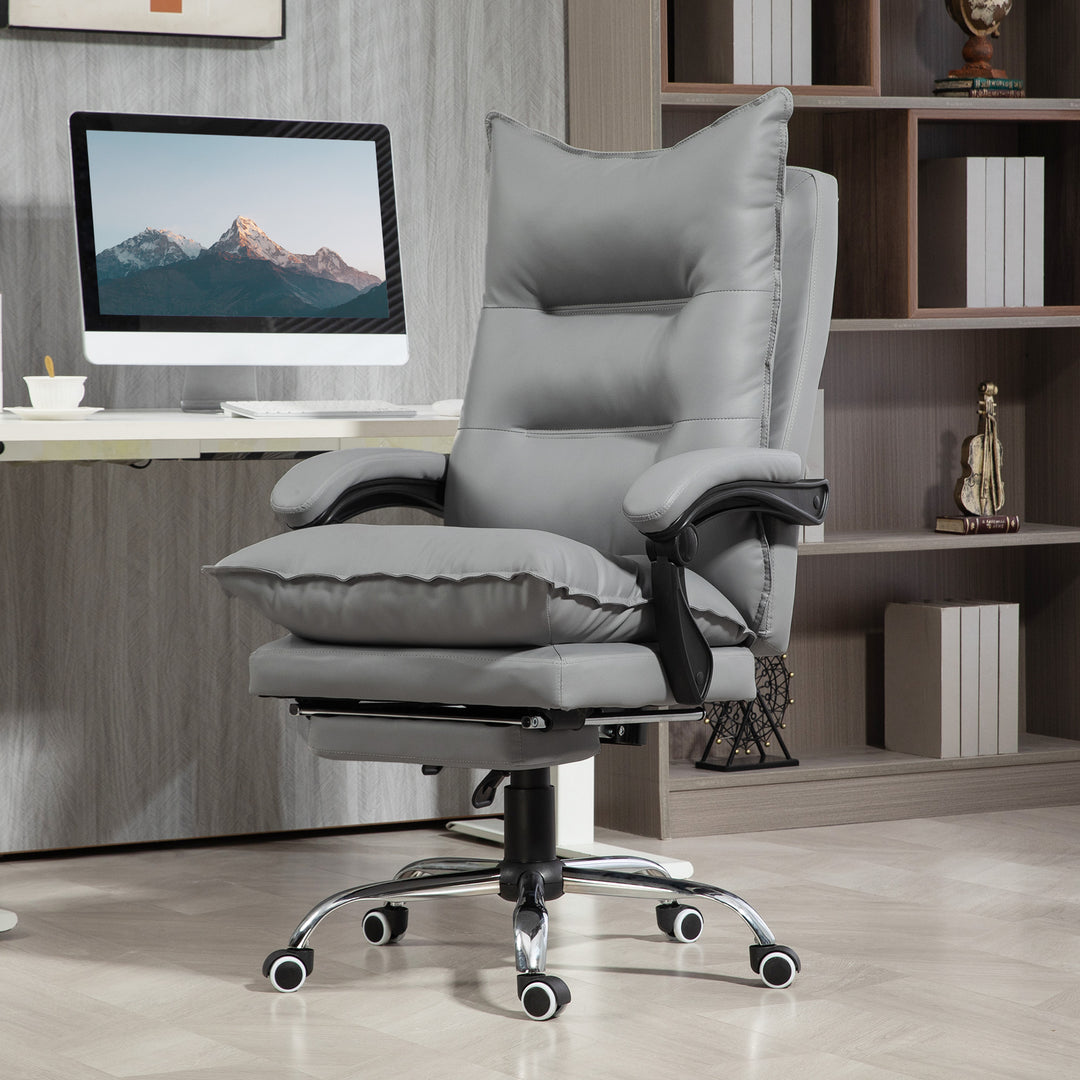 Ergonomisk kontorstol, justerbar sædehøjde, lænelæn, kunstlæder, lysegrå