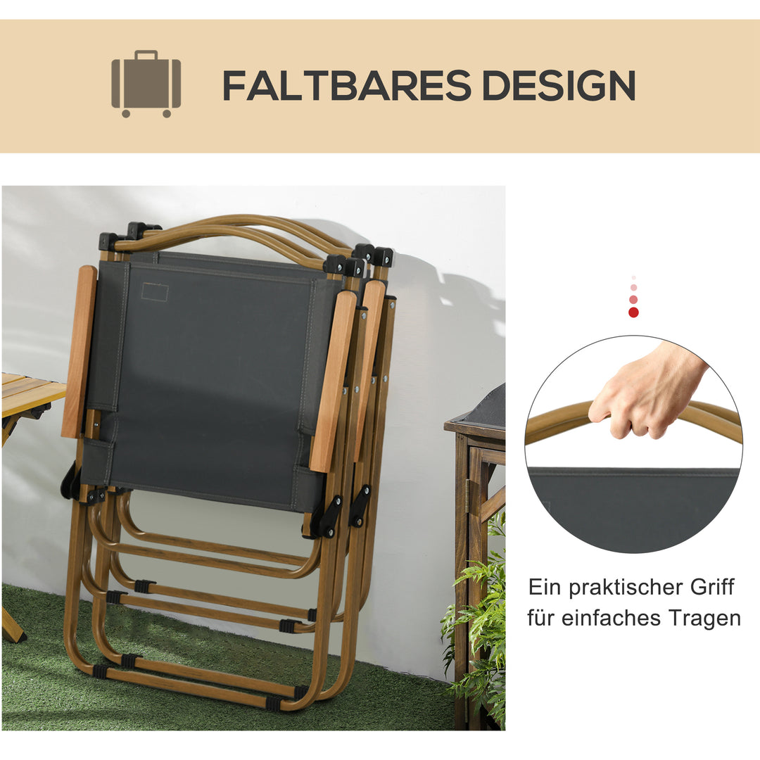 Campingstole, 2 x strandstole, foldbare, stål, trælook, mørkegrå
