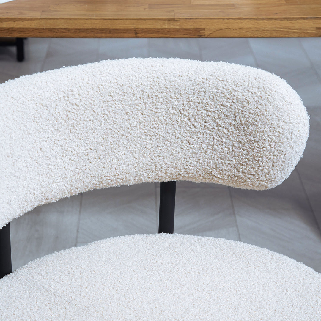 Sæt med 2 spisebordsstole, fleecebetrukket, stole med polstret sæde, metalben, cremehvid