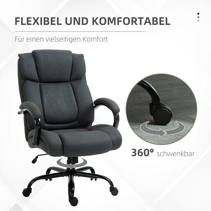 Kontorstol, ergonomisk skrivebordsstol, drejestol med polstrede armlæn, bæreevne op til 220 kg, grå