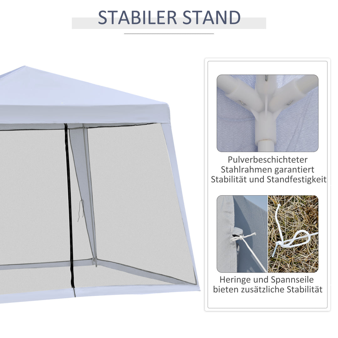 Havepavillon, lysthus, partytelt, vejrbestandigt telt med myggenet, metal + polyester, grå, 3 x 3 m
