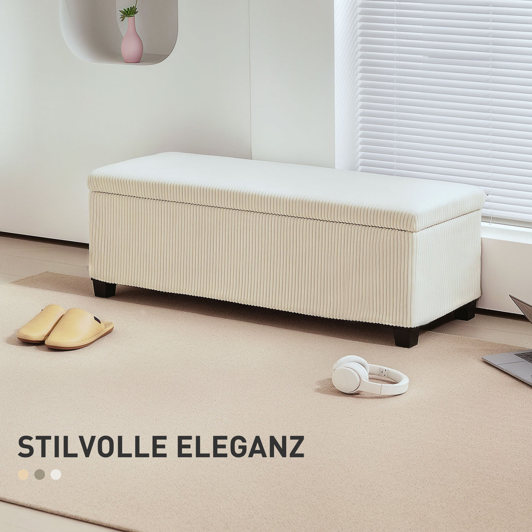 Opbevaringsbænk, corduroy design, stålstel, beige