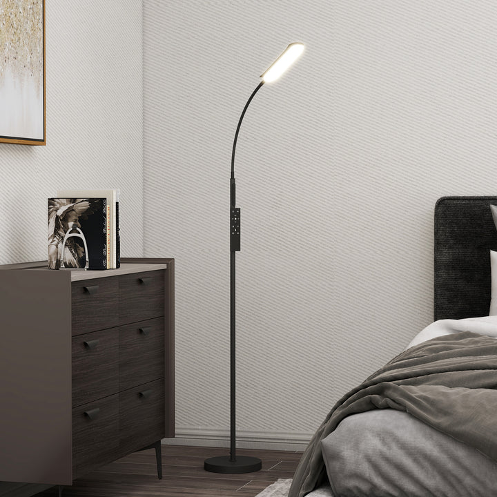 LED-gulvlampe, dæmpbar, med fjernbetjening, 360° svanehals, sort