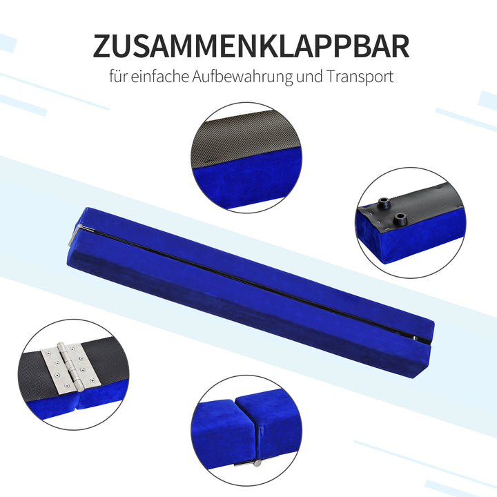 Sammenklappelig balancebom, skridsikker, ruskindsbetræk, holdbart træ, 210 x 10 x 6,5 cm, blå