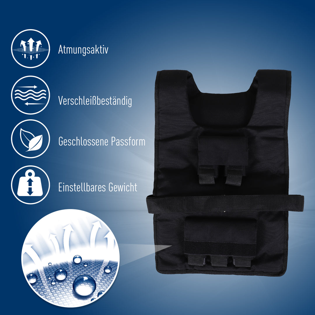 Vægtvest 15 kg / 20 kg / 30 kg justerbar træningsvest med aftagelige vægte løbevest kvinder mænd til muskelopbygning styrketræning, løb, fitness, crosstraining