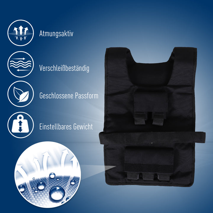 Vægtvest 15 kg / 20 kg / 30 kg justerbar træningsvest med aftagelige vægte løbevest kvinder mænd til muskelopbygning styrketræning, løb, fitness, crosstraining