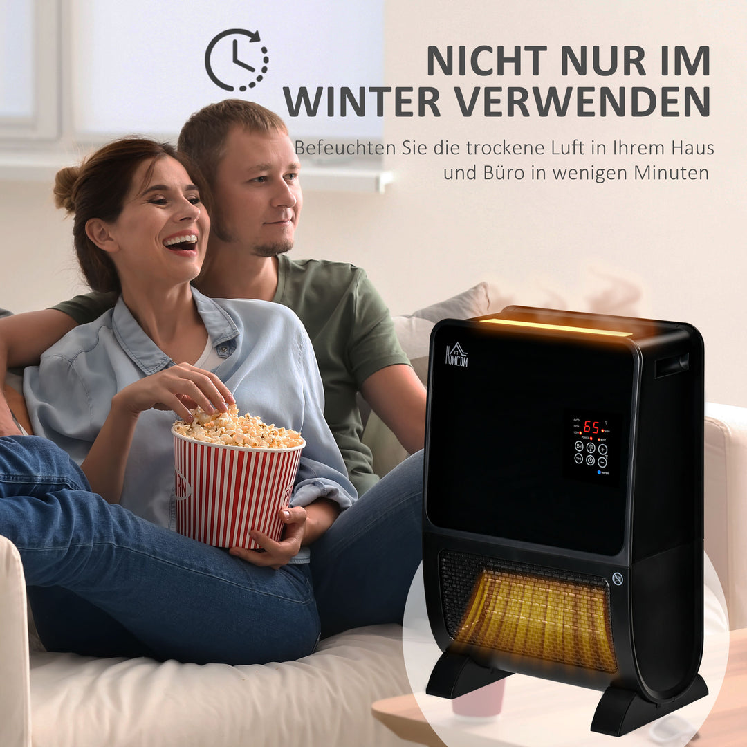 2-I-1 varmeblæser, varmelegeme, led-lys, 8-timers timer, 33 cm x 21 cm x 49,5 cm, sort