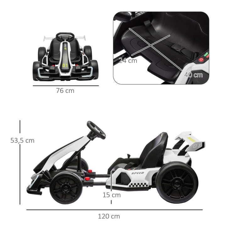 24V elektrisk gokart til børn med driftfunktion, 6-12 år, hvid