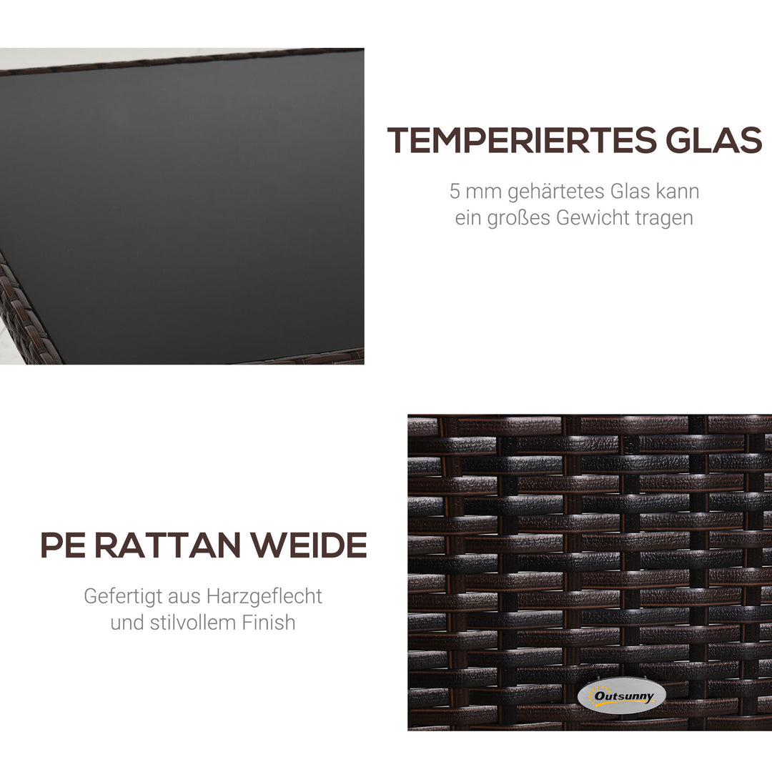 Havebord glasbord spisebord havemøbelbord, polyrattan + sikkerhedsglas, brun + sort, 150x85x74cm