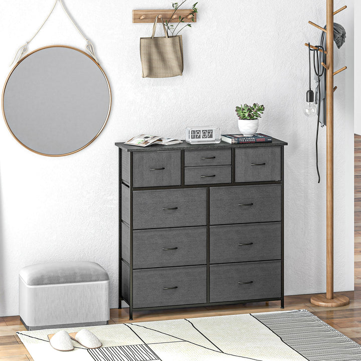 Kommode, skænk med stofskuffer, 10 rum, metalstel, 100x30x100cm, sort