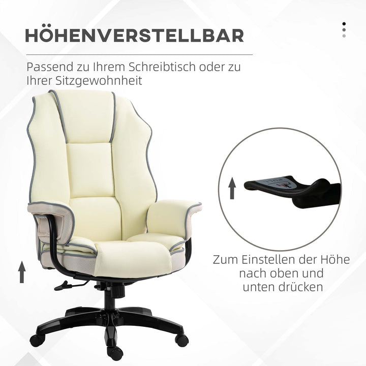 Ergonomisk kontorstol, ekstra polstret, lænefunktion, kunstlæder, 76x80x118-124 cm, creme