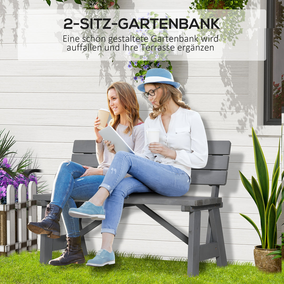 2-personers havebænk i træ, vejrbestandig, UV-bestandig, havemøbler med ryglæn, 116 x 56 x 80 cm, grå