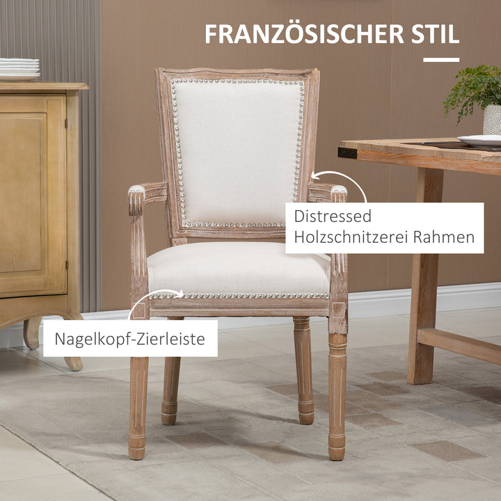 Spisebordsstol, køkkenstol, nittedekoration, fransk landstil, gummitræ, cremehvid, 59 x 63,5 x 96 cm