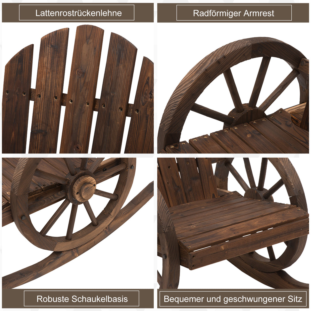 Gyngestol, rustikt design, forseglet massivt træ, vejrbestandig, 68 cm x 88 cm x 92 cm