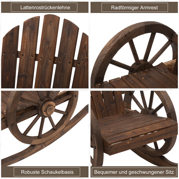 Gyngestol, rustikt design, forseglet massivt træ, vejrbestandig, 68 cm x 88 cm x 92 cm