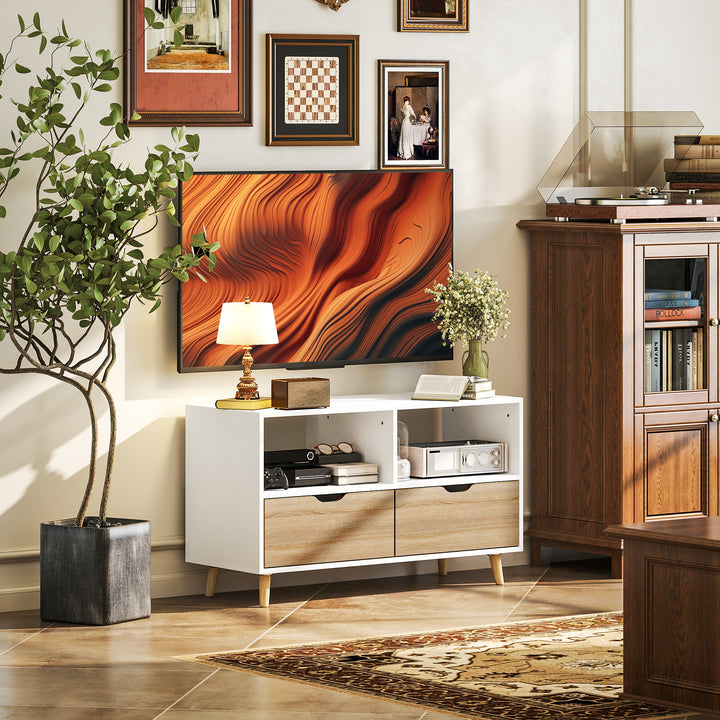 Tv-skab, tv-kommode, åbne hylder, træ, 99 x 39 x 58 cm, hvid