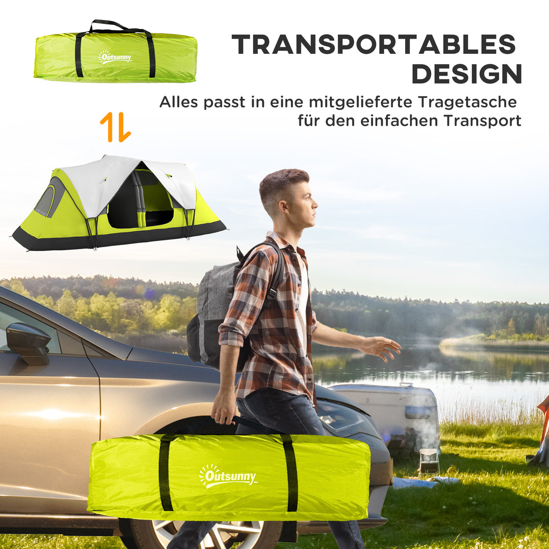 Campingtelt, 2 rum, skillevæg, til 6-8 personer, regnslag, mørkegrøn