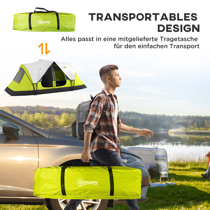 Campingtelt, 2 rum, skillevæg, til 6-8 personer, regnslag, mørkegrøn