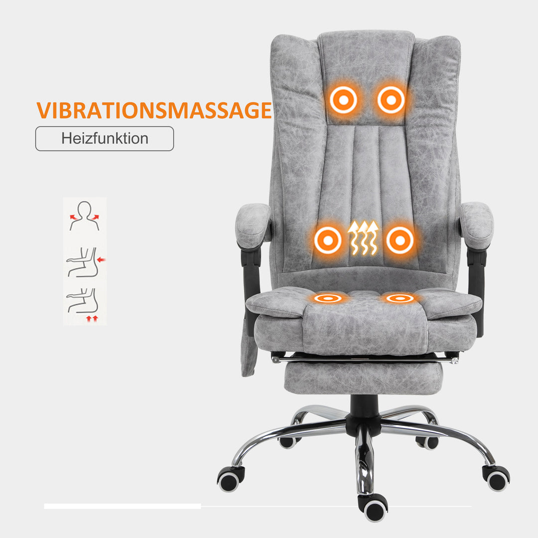 Kontorstol med massagefunktion, ergonomisk skrivebordsstol med varmefunktion, lænefunktion, højdejusterbar drejestol med fodstøtte, sidelomme, grå