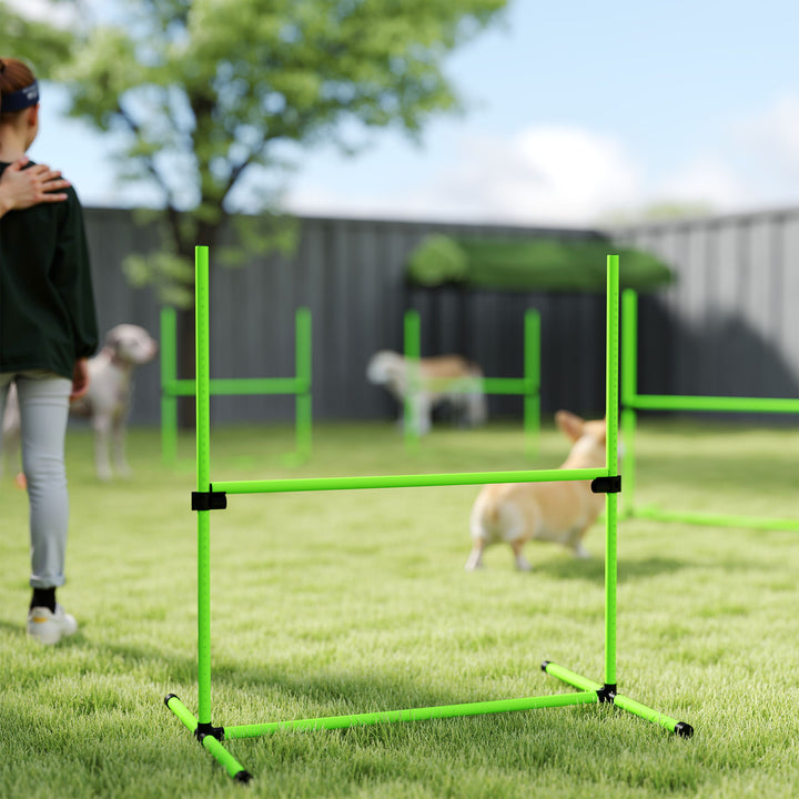 Agilitysæt til hunde, 4-delt, højdejusterbart agilityudstyr med 4 forhindringer, bæretaske, 99 x 65 x 94 cm, grøn