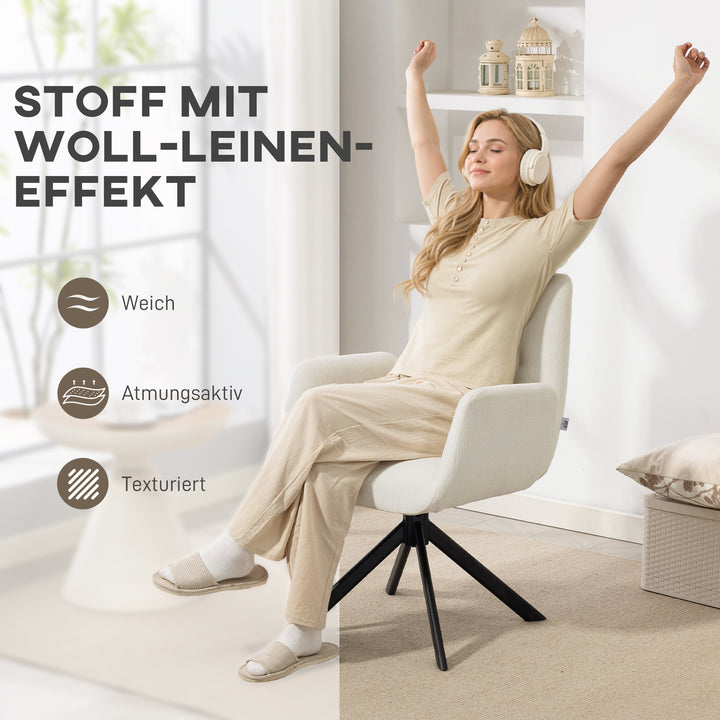 Polstret lænestol, accentstol, moderne design, drejelig, op til 120 kg, cremehvid